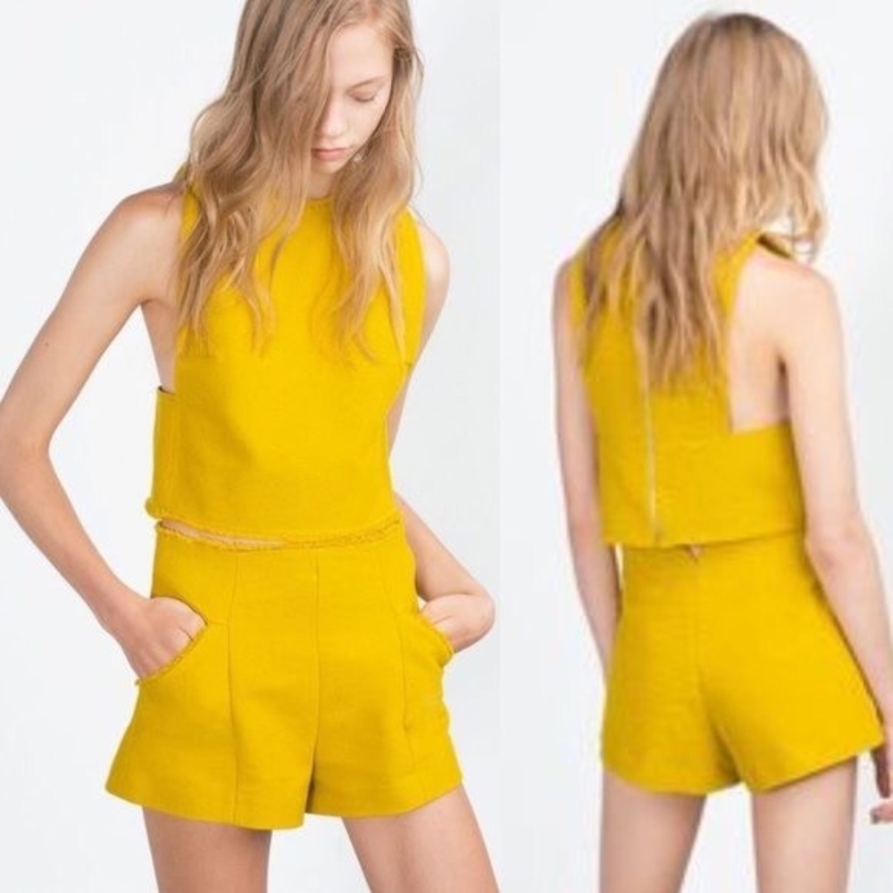 Zara Frayed Crop Top Mustard Yellow Small